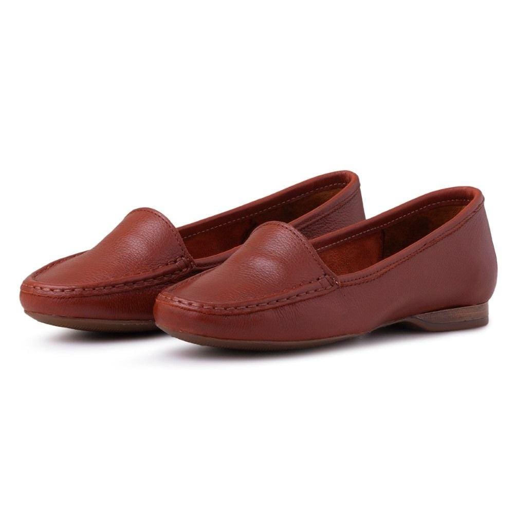 Mocassim de Couro Feminino Liso Palmilha Conforto Macia Trabalho Resistente