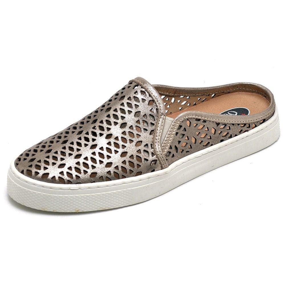 Mule Babuche Feminino Couro Calce Facil Solado Borracha Confortavel Tecido Antitranspirante