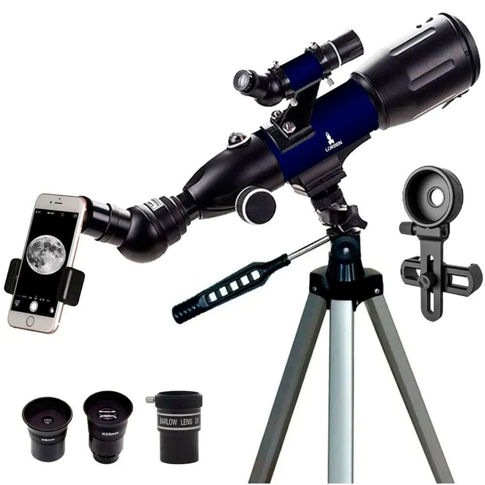Telescópio Astronômico Refrator 400x70 Alumínio com Tripé 120cm Lorben