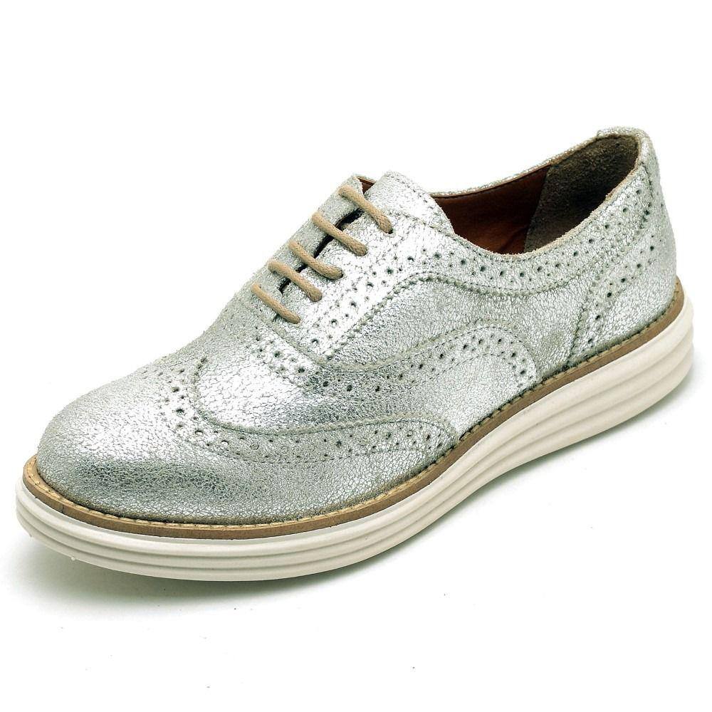 Sapato Oxford Feminino Camurça Com Cadarço Casual Salto Baixo Palmilha EVA