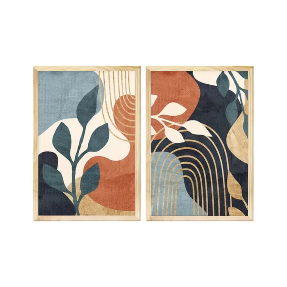 Kit 2 Quadros Decorativos 43x63cm Folhagens Moderno Sala