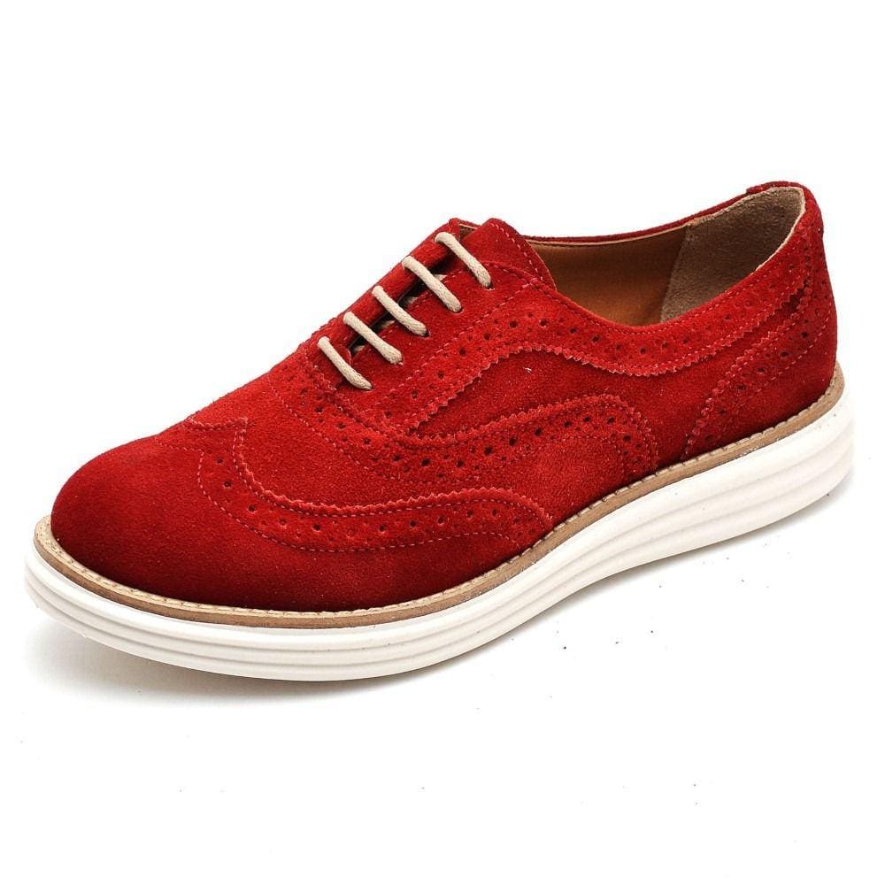 Sapato Oxford Feminino Camurça Com Cadarço Casual Salto Baixo Palmilha EVA