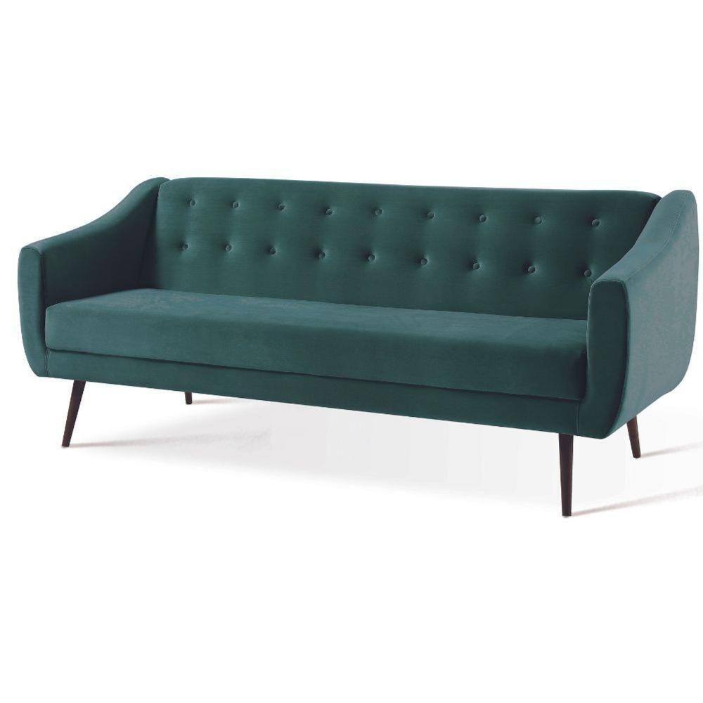 Sofá-Cama 3 Lugares Retrô Mimo Botonê Daf Móveis 210 Cm Madeira Eucalipto Veludo Verde Base Madeira