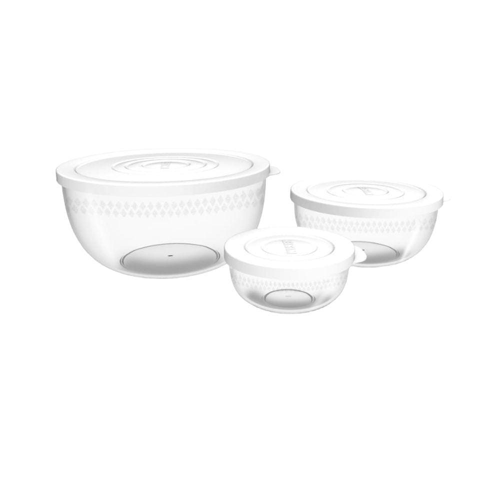 Conjunto de Potes Tigelas Bowl Com Tampa Três Tamanhos Redondo
