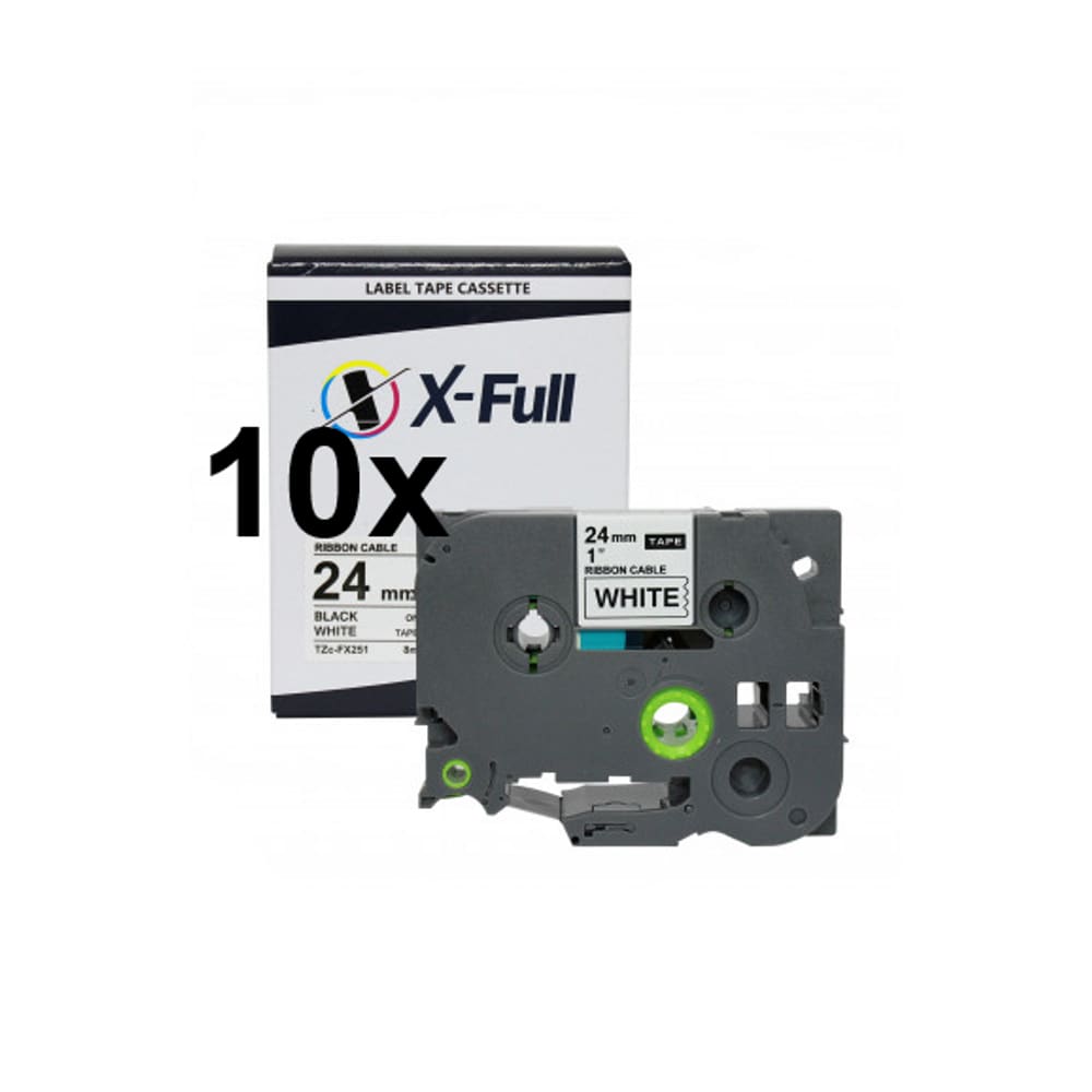 Kit 10 Fita Flexível Compatível Brother Tz FX251 Branca 24mm