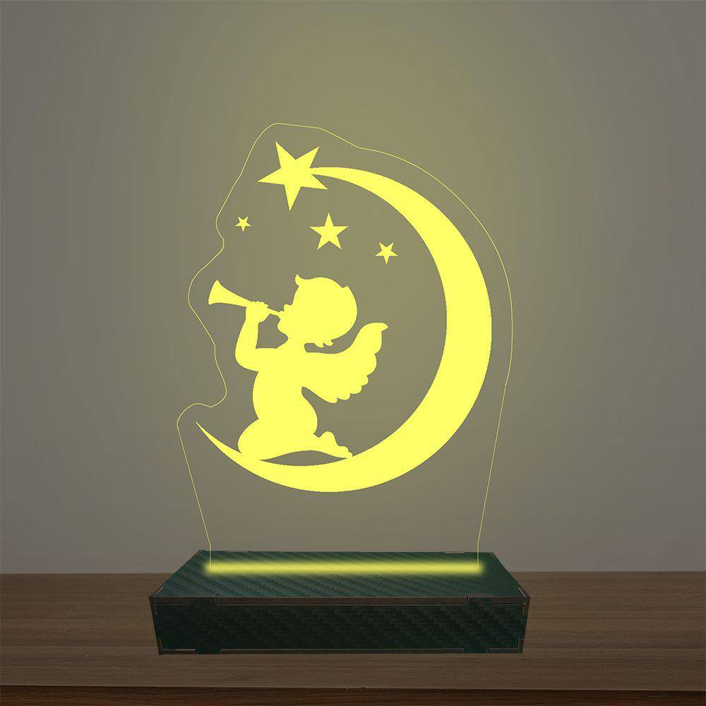 Luminária Led 3d Anjo Na Lua Abajur Luxo
