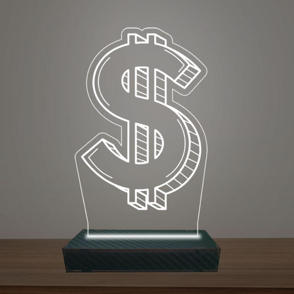 Luminária Led 3d Cifrão Abajur Luxo