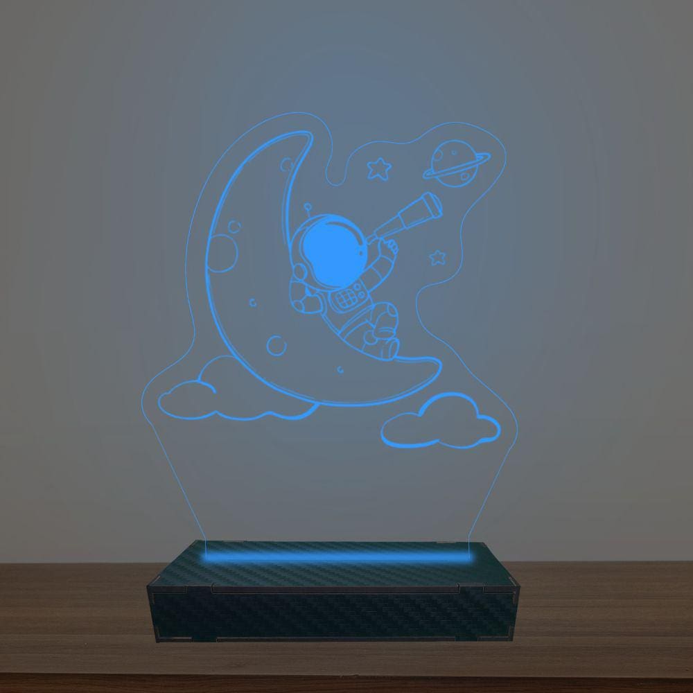 Luminária Led 3d Astronauta Na Lua Abajur Luxo