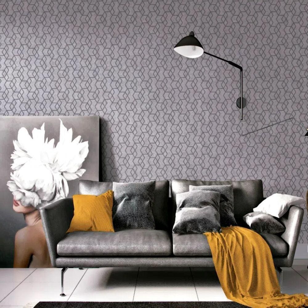 Papel De Parede Geométrico Cinza E Prata Ess1027