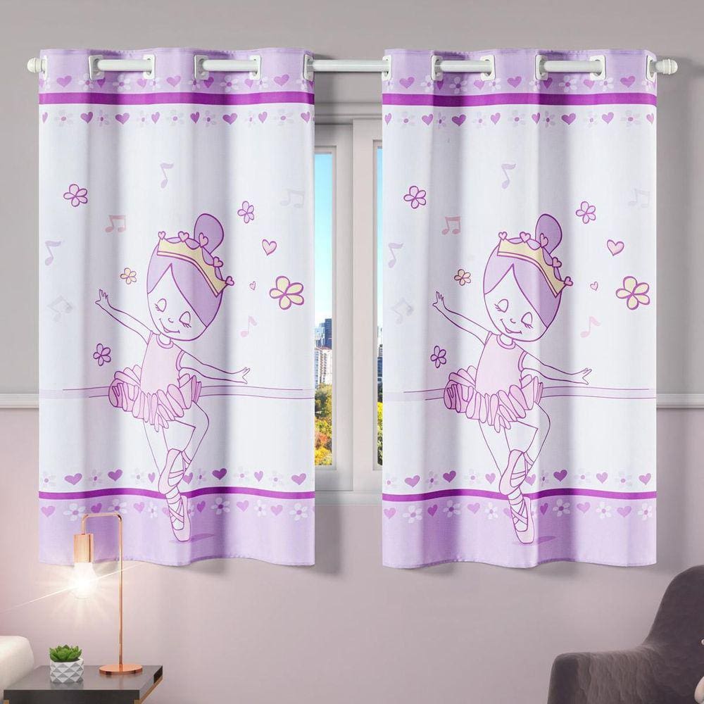 Cortina Infantil 2,00X1,30 Quarto Janela Desenhos Bailarina