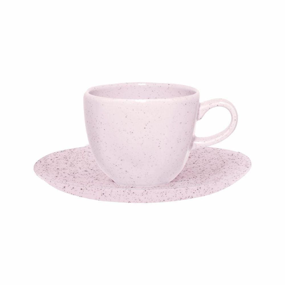 Conjunto De Xícaras Para Chá Com Pires Em Porcelana Ryo Com 12 Peças 220ml Oxford Pink Sand