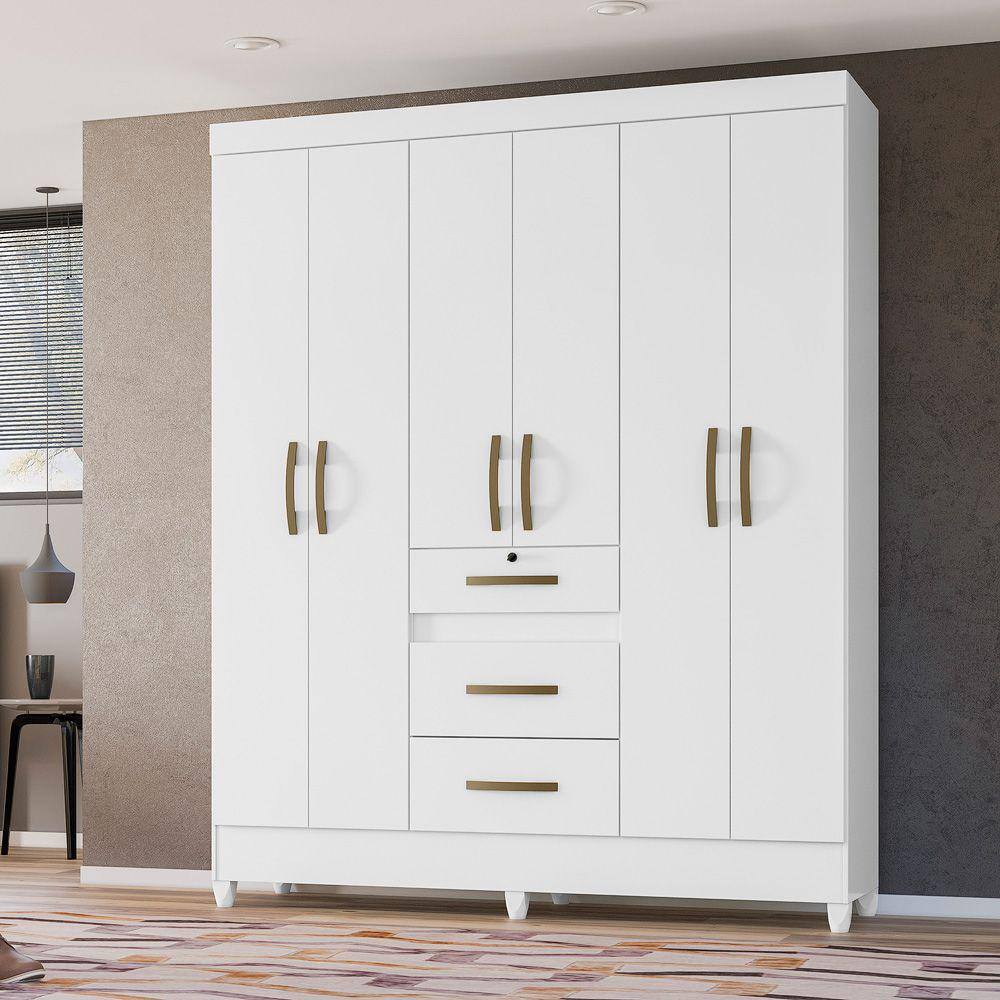Guarda Roupa Roupeiro Itatiba Branco 6 Portas 3 Gavetas Moval