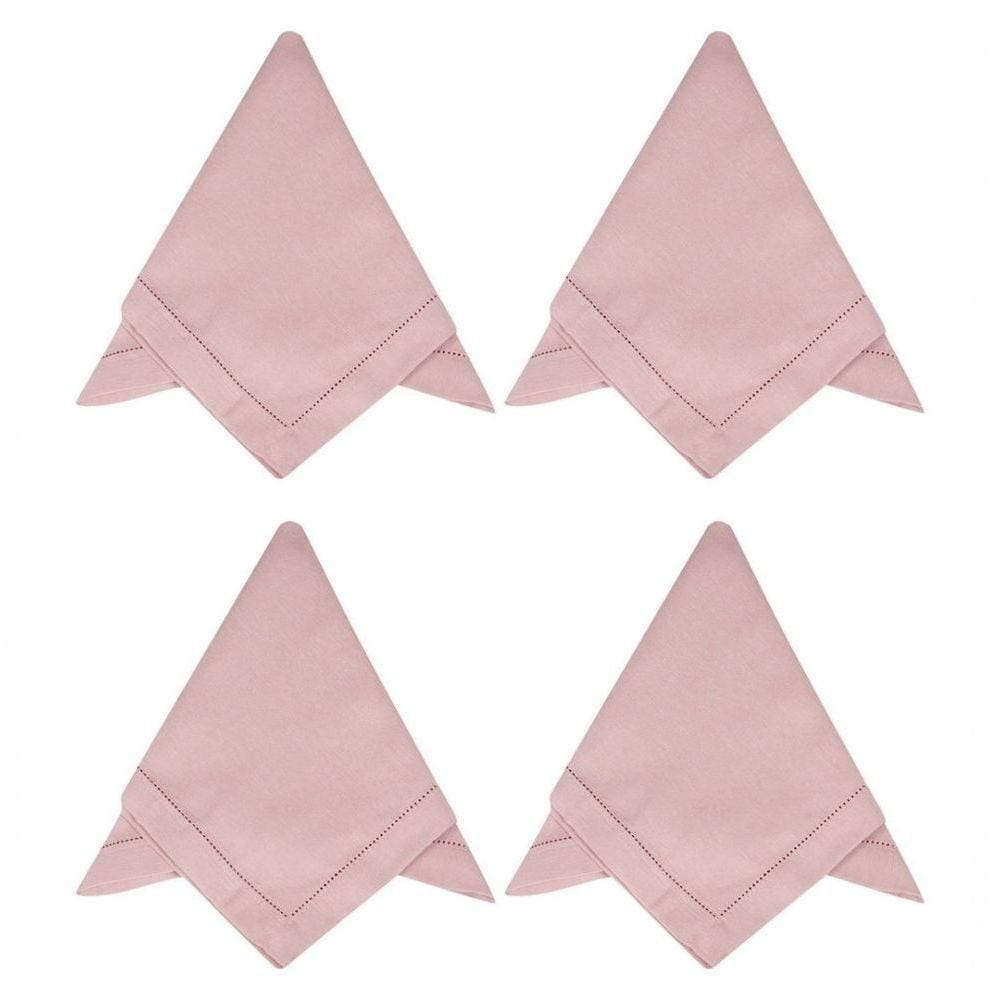 Kit 4 Guardanapos Tecido Ponto Ajour 40X40Cm Rosa Chá 4 Pç