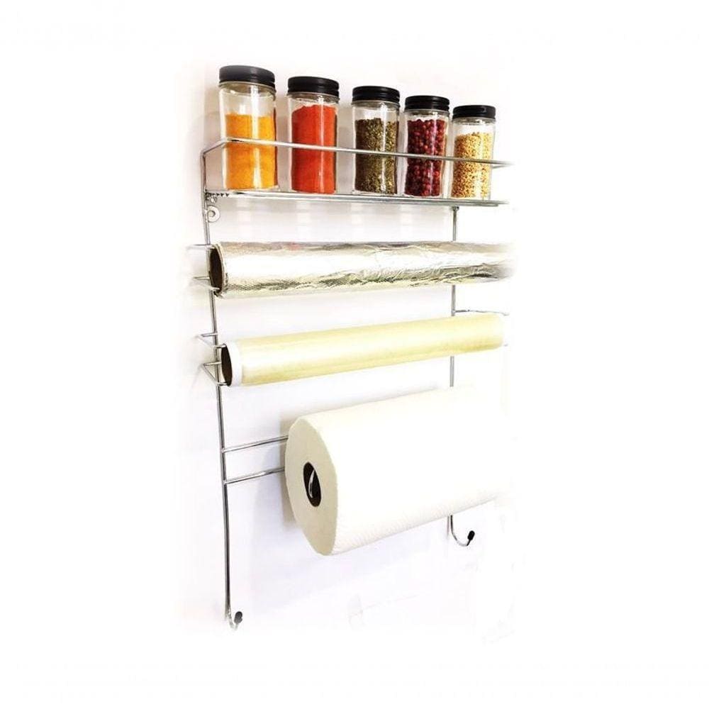 Kit Porta Papel Toalha + 5 Potes P/ Tempero Vidro Black