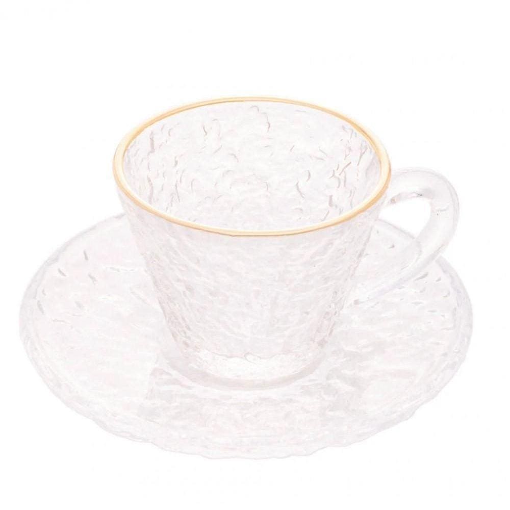 Xícara De Café Petra Cristal Com Pires E Borda Dourada 70ml