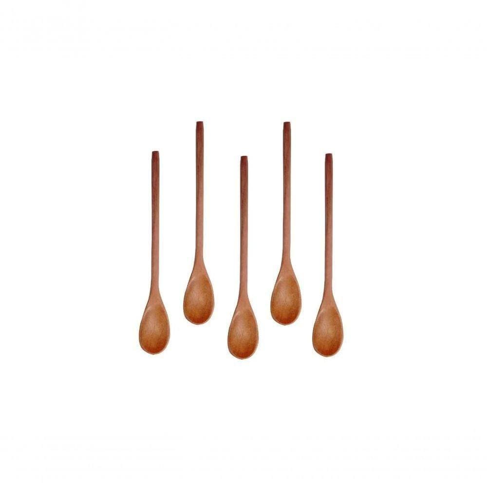 Kit 5 Peças Colher De Pau Madeira Modelos Mingau 27 Cm