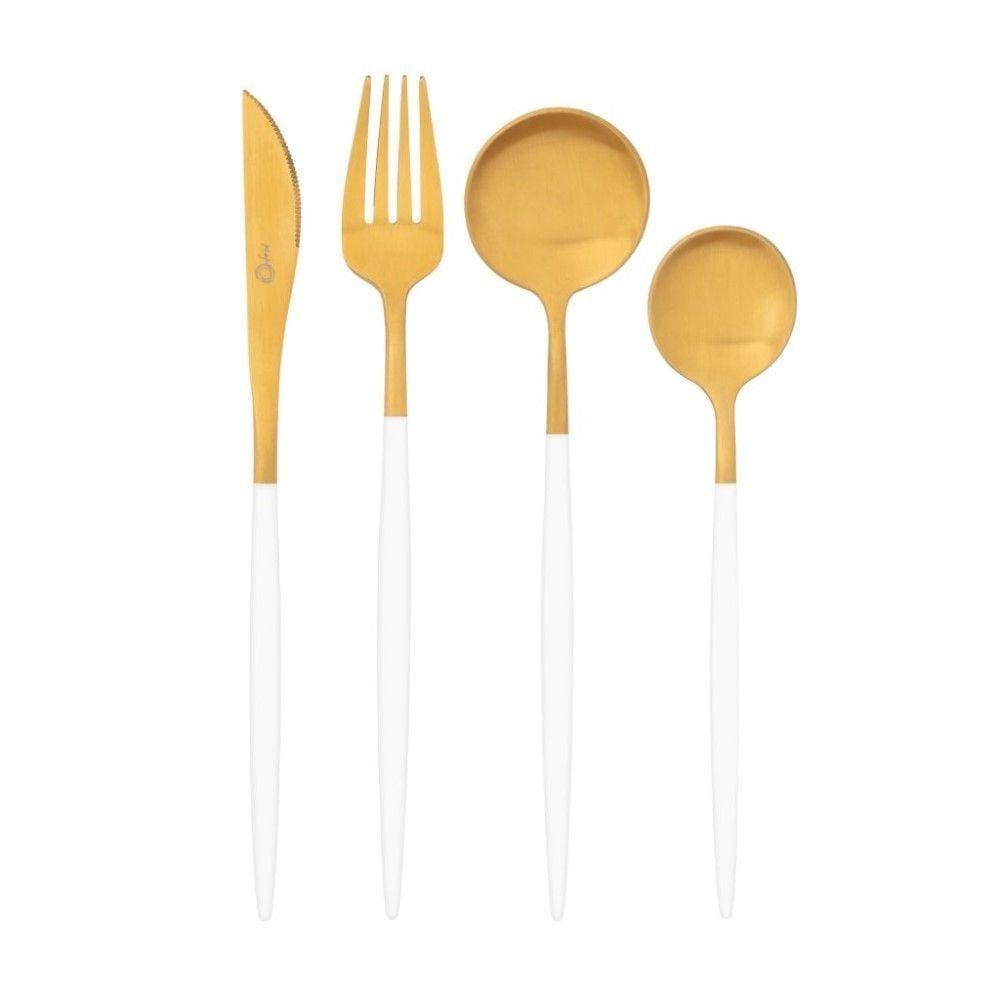 Faqueiro Garbo 16 Peças Branco Com Dourado Oxford