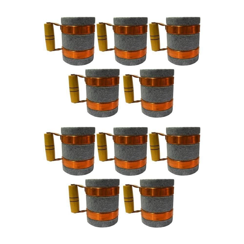 Kit 10 Canecas Alça De Cobre Pedra Sabão Chopp Cerveja 350ml