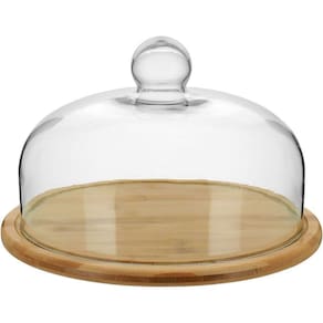 Prato Bolo 18X29X29Cm Bambu Natural Tampa Vidro