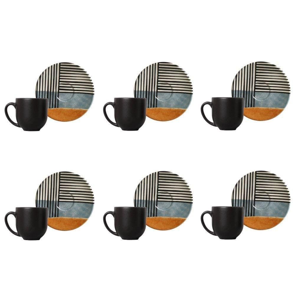 Conjunto De Xícara De Cafezinho Com Pires 06 Peças Coup Abstrata Porto Brasil