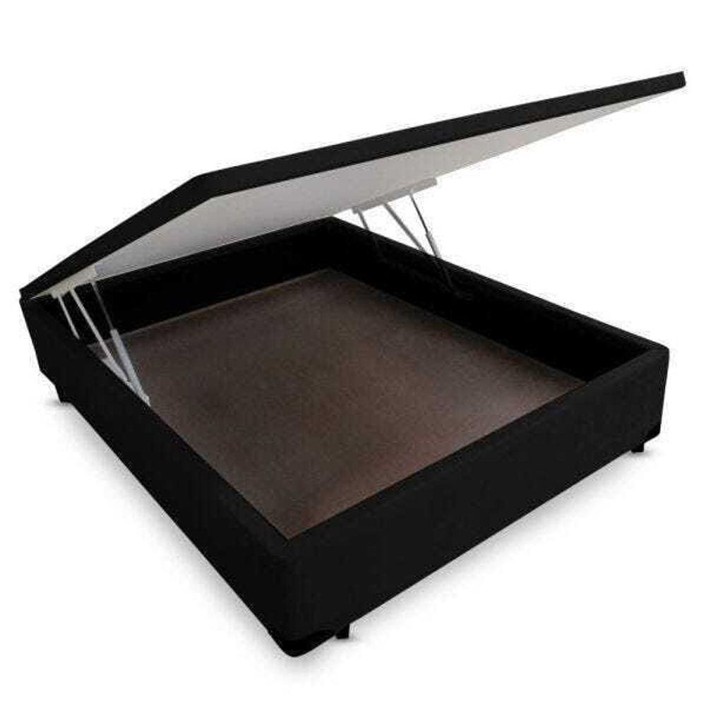 Base Box Baú Casal Suede Preto 39x138x188 cm