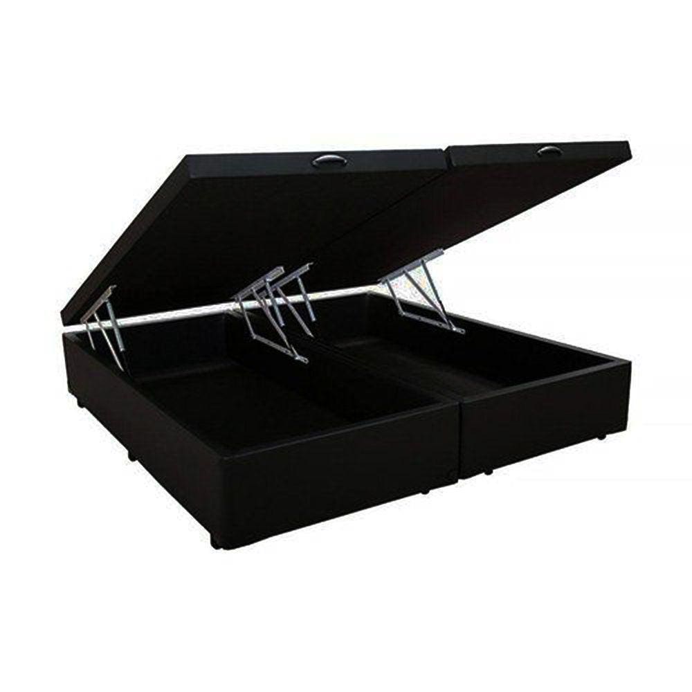 Base Box Baú Casal Bipartido Suede Preto 39x138x188 Lord