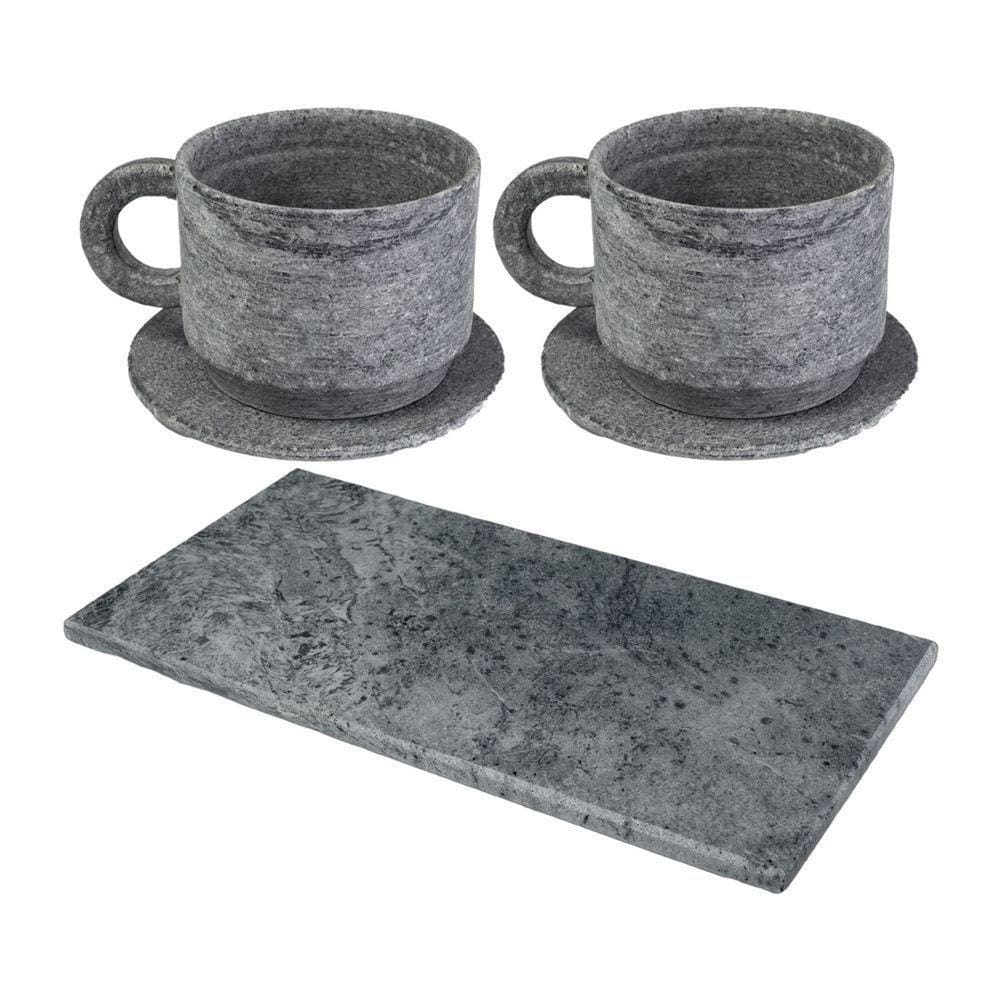 Kit 2 Xícaras De Chá Com Pires Pedra Sabão Servir Decorar