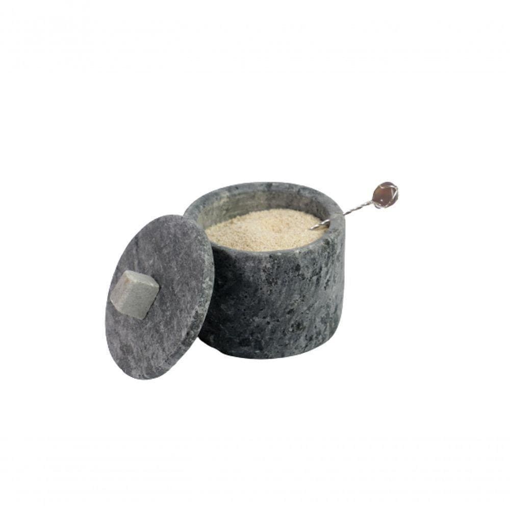Açucareiro Farinheira Gourmet Pedra Sabão Com Colher P 7Cm