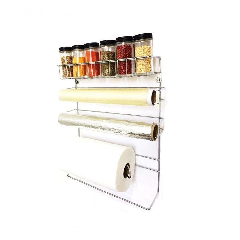 Kit Porta Papel Toalha + 6 Potes P/ Tempero Vidro Black