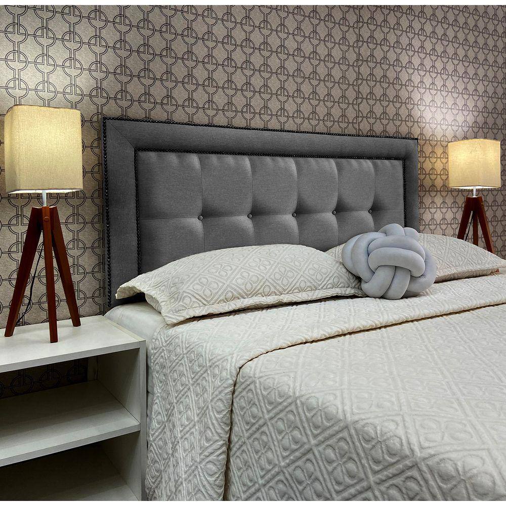Cabeceira Cama Queen Veneza 05 Diamond 2 Com Tachas Linho Cinza 120 RBL
