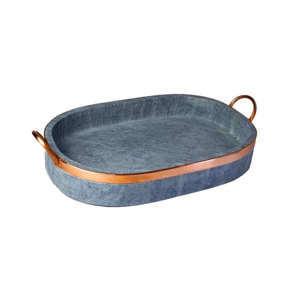 Travessa Oval Servir Porção Alça Cobre Pedra Sabão 20x13cm