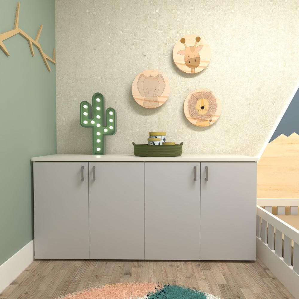 Armário Duplo Baixo Infantil Corp Bramov Móveis Branco/Cinza