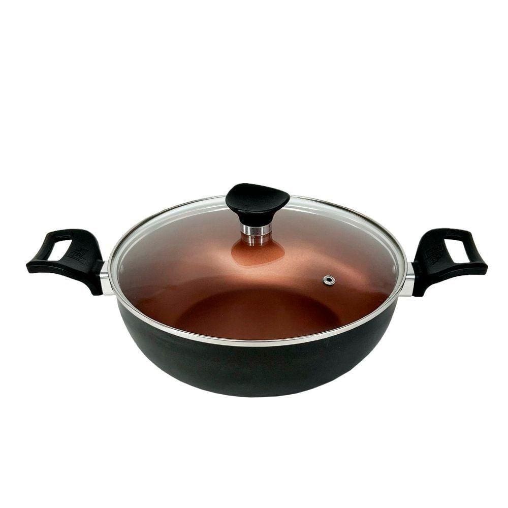 Panela Frigideira Caçarola Tampa De Vidro Wok 24 Cm Antiaderente Alumínio - Cobre