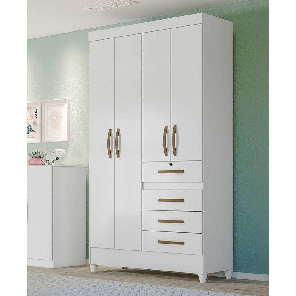 Guarda Roupa Solteiro Moval Sobral Branco/ Rosa/ Lilás/ Azul Flex 4 Portas 4 Gavetas