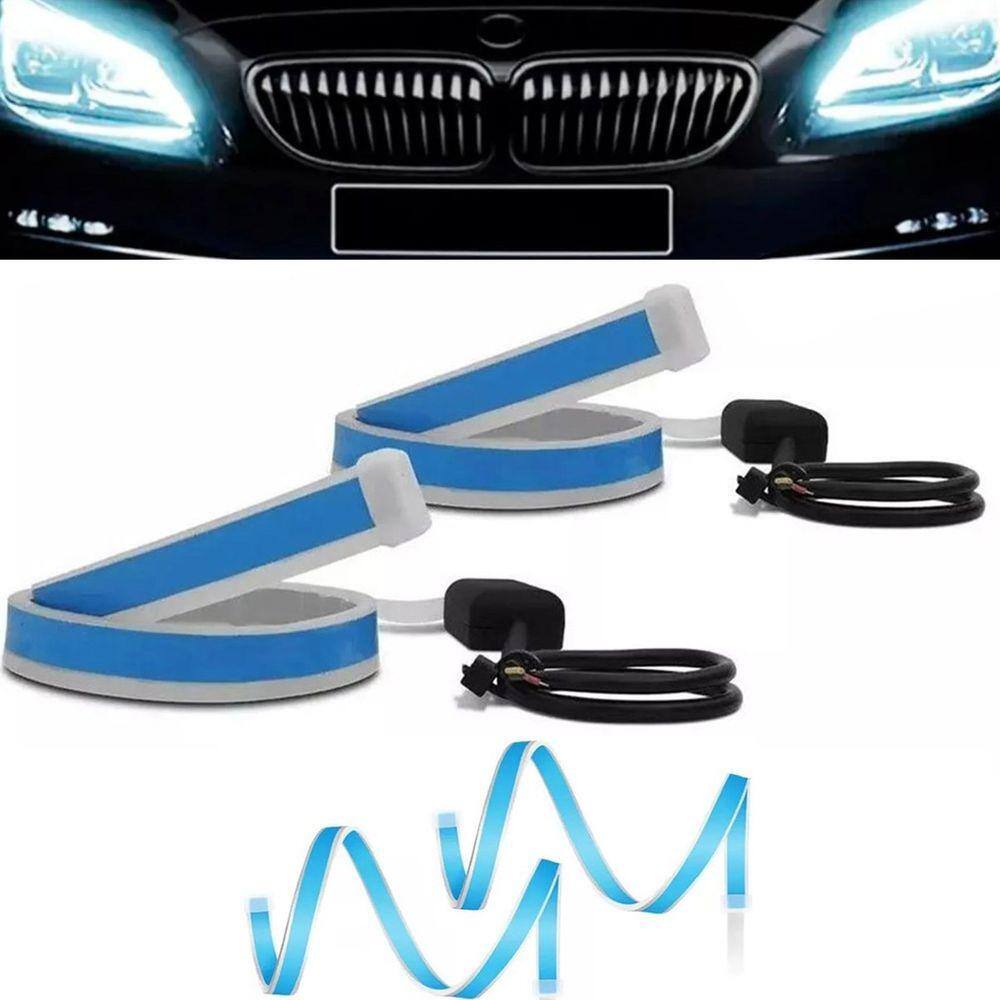 Fita Par Led Farol Seta Sequencial Carro 60cm Flexivel Luz DRL Iluminaçao Automotivo Pick Up Duster Prisma Volkos