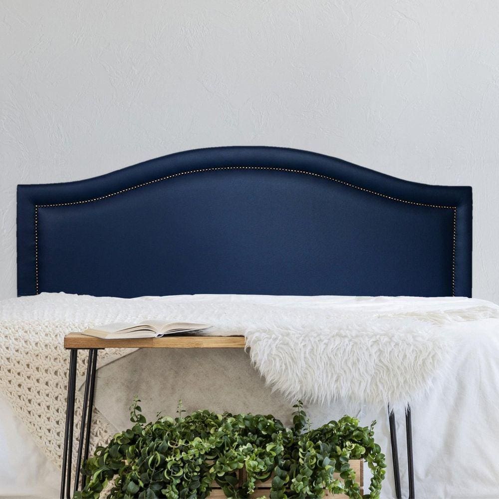 Cabeceira King Estofada para Cama Box com Tachas 193x60cm Curva Luxo Azul/Fumê