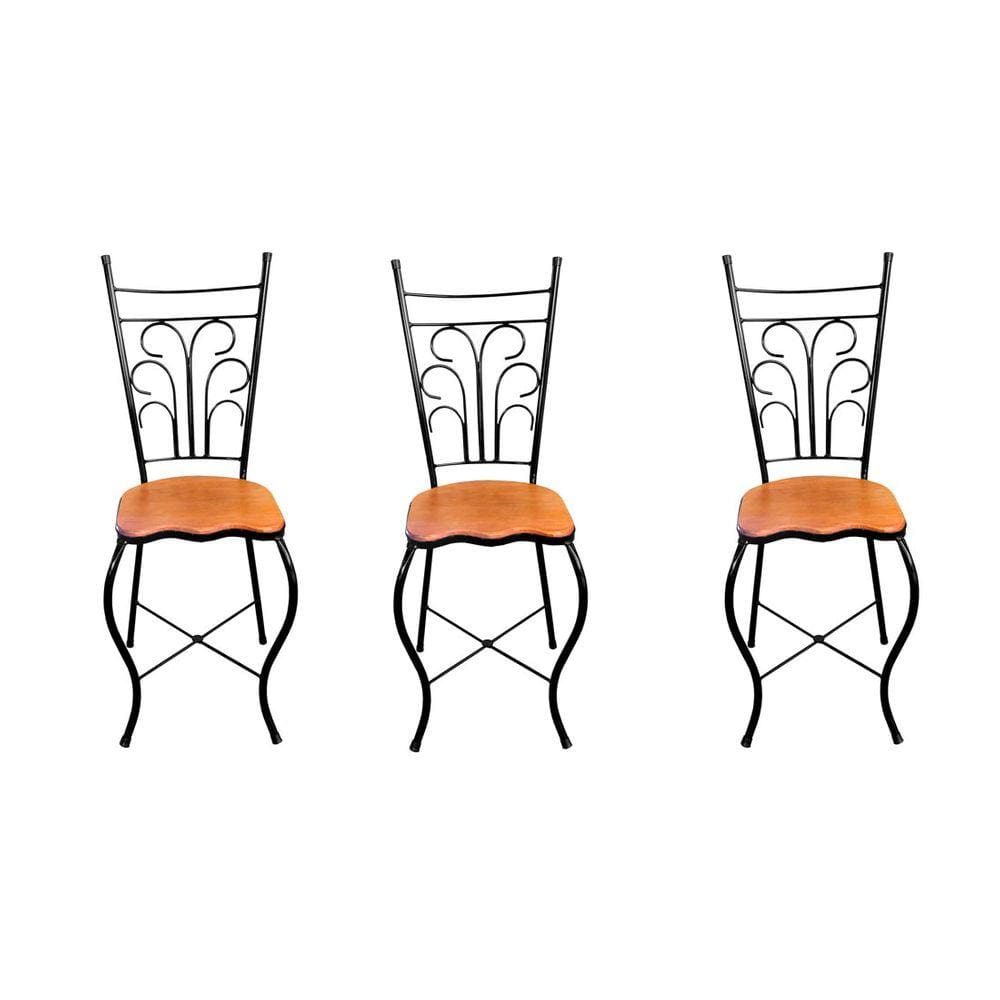 Cadeira de Jantar Para Mesa de chá Conjunto com 3 Estilo Industrial Rustica Ferro e Madeira Artesanal