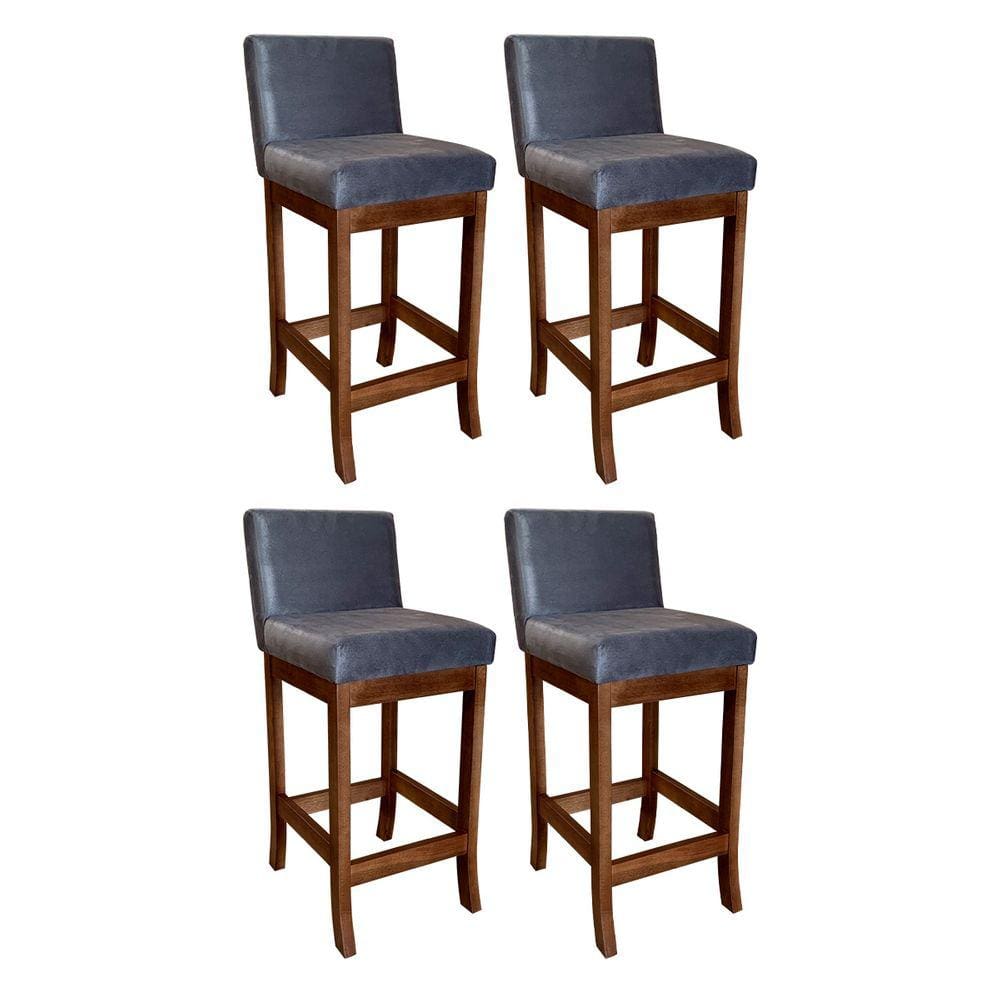 Kit 4 Banquetas Média Estofada para Cozinha Americana Espanha Madeira Maciça Castanho Suede Cinza CCS