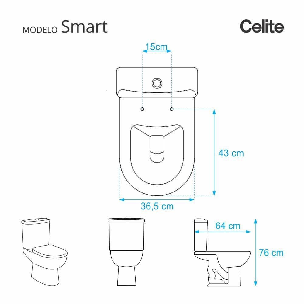 Tampa De Vaso Poliéster Smart Metrópole Cinza Fosco Para Bacia Celite