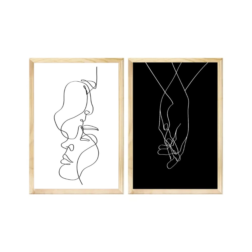 Kit 2 Quadros com Moldura Quarto Casal Minimalista Moderno