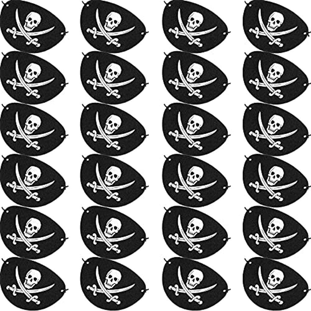Pacote com 24 tapa-olhos de pirata preta One Eye Skull Caribbean Captain Eye Mask para festa de Halloween Natal e lembrancinhas de festa infantil (fel