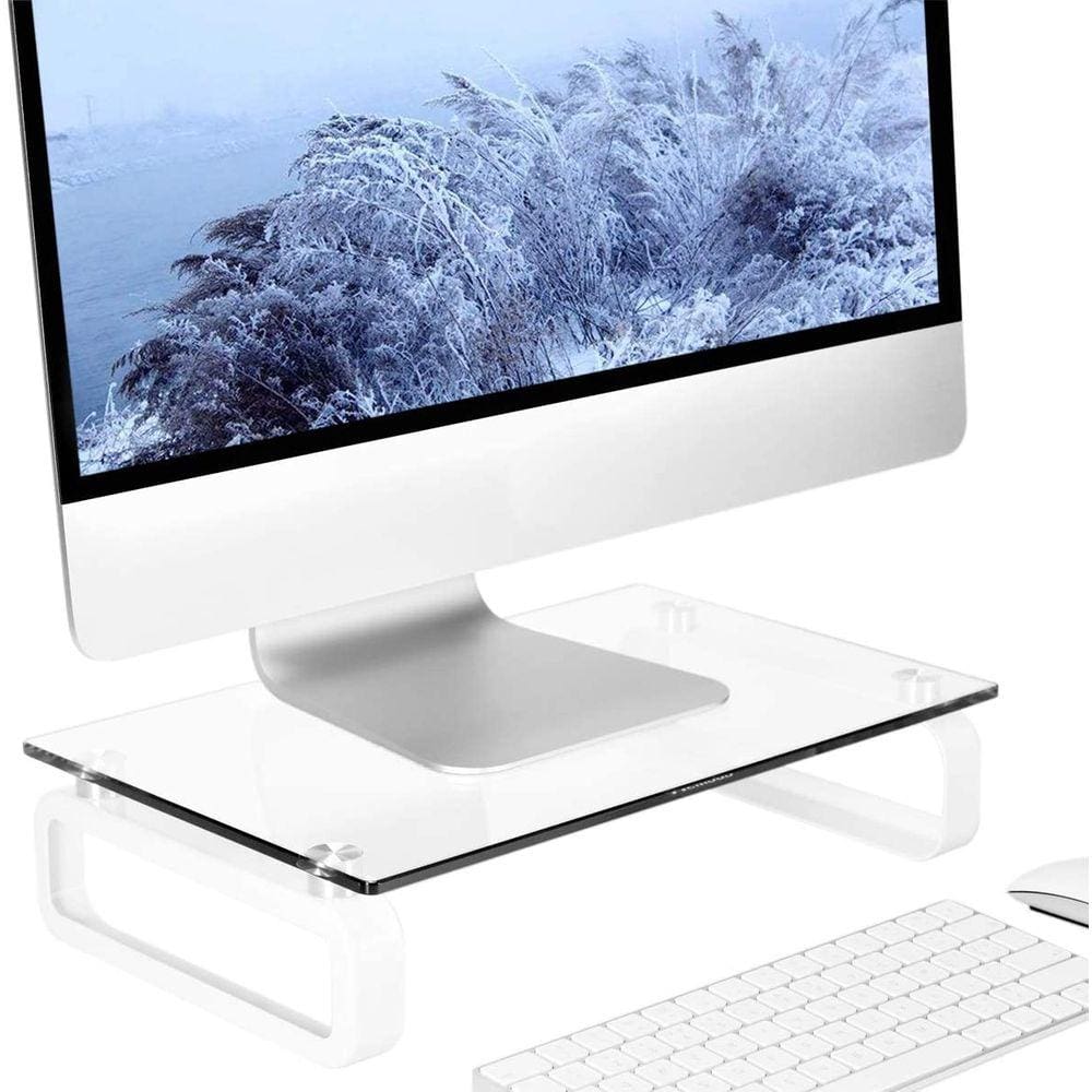 Clear Computer Monitor Stand Riser Multi Media Desktop Stand for Flat Screen LCD LED TV, Laptop/Notebook/Xbox One, com Vidro Temperado e Pernas metáli