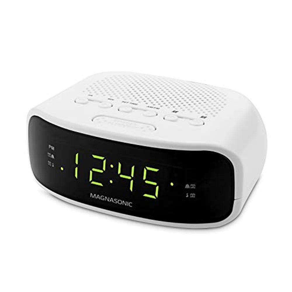 Magnasonic Digital AM/FM Clock Radio com backup de bateria, alarme duplo, funções de sono & soneca, opção de escurecimento de exibição,branco (EAAC201