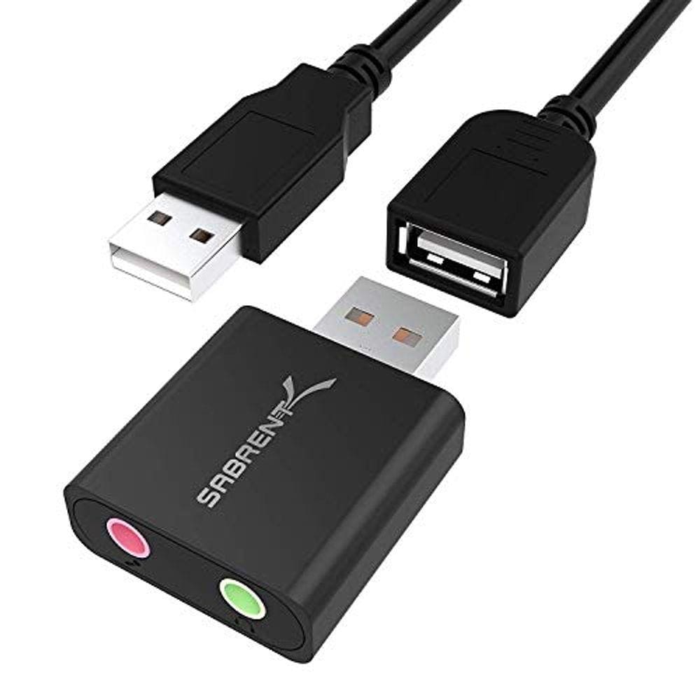 Adaptador de som estéreo externo de alumínio Sabrent para ows e Mac. Plug and Play No Drivers Needed [Black] (AU-EMCB)