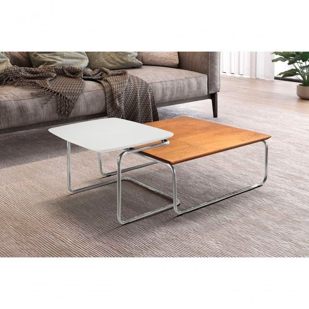 Conjunto Mesa De Centro Kairos Base Cromada Larflex Cor:branco