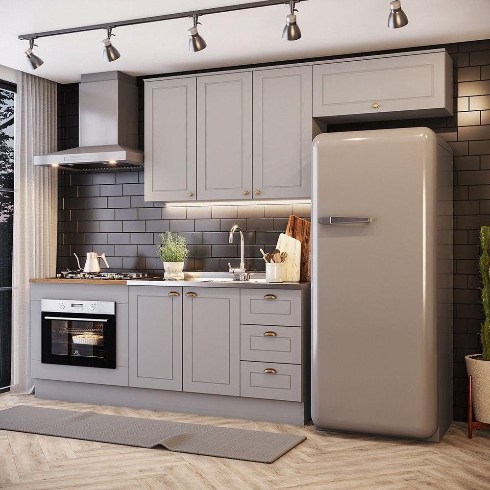 Cozinha 4 Peças Com Módulo De Forno De Embutir Amy Casa 812 Cinza
