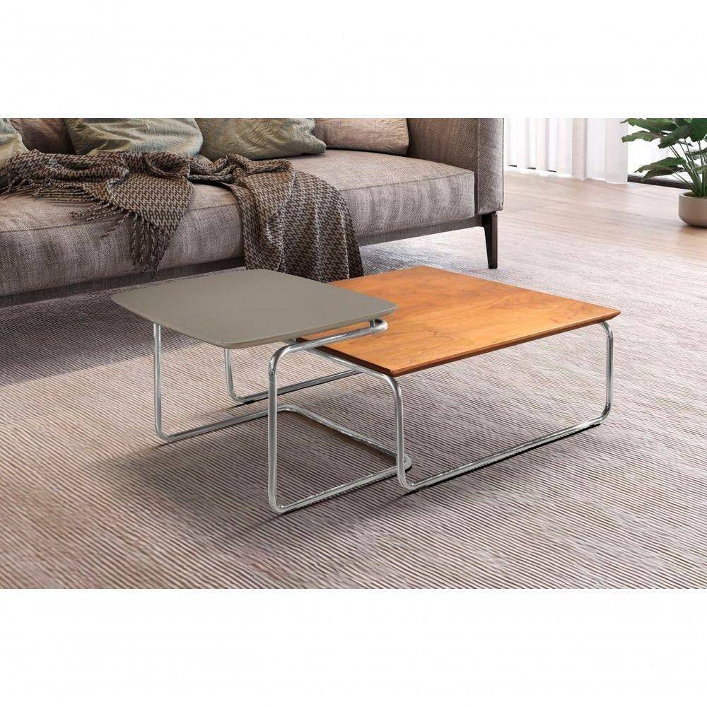 Conjunto Mesa De Centro Kairos Base Cromada Larflex Cor:concreto