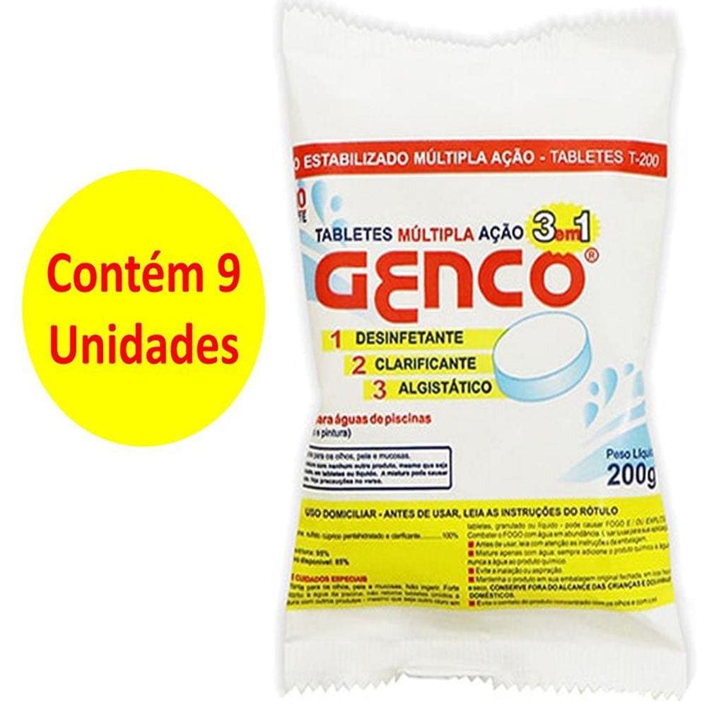 Kit 9 Pastilha de Cloro Genco 200gr 3 em 1 Múltipla ação