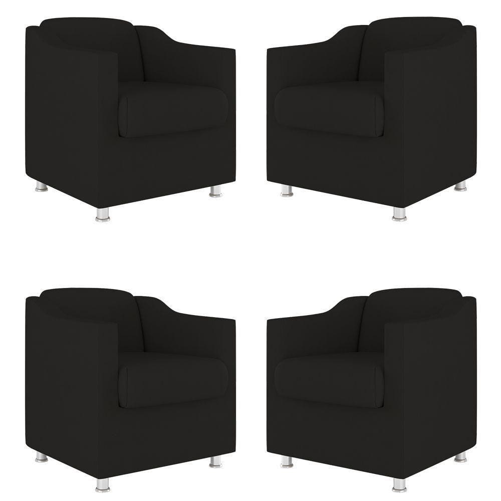 Kit 04 Poltronas Decorativas Sala De Espera Clinica Suede Cor:Preto