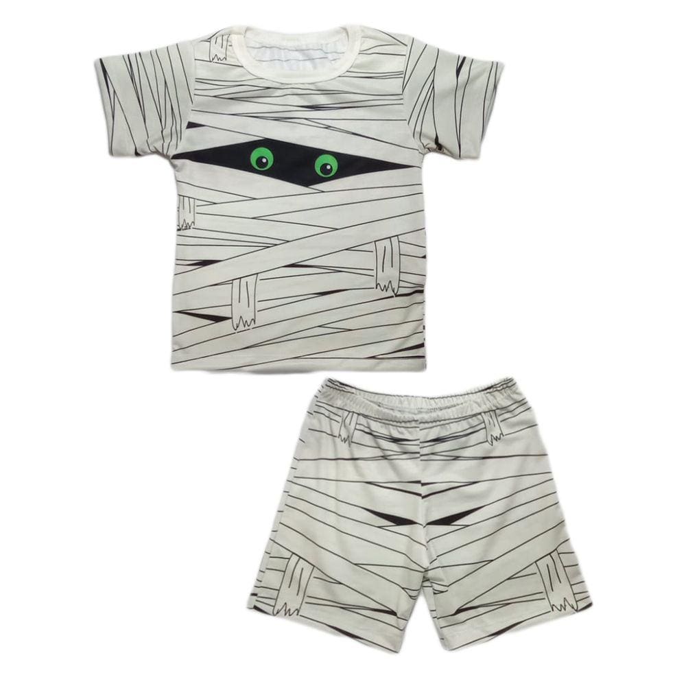 Conjunto Infantil Temático Fantasia Múmia Com Camiseta e Short